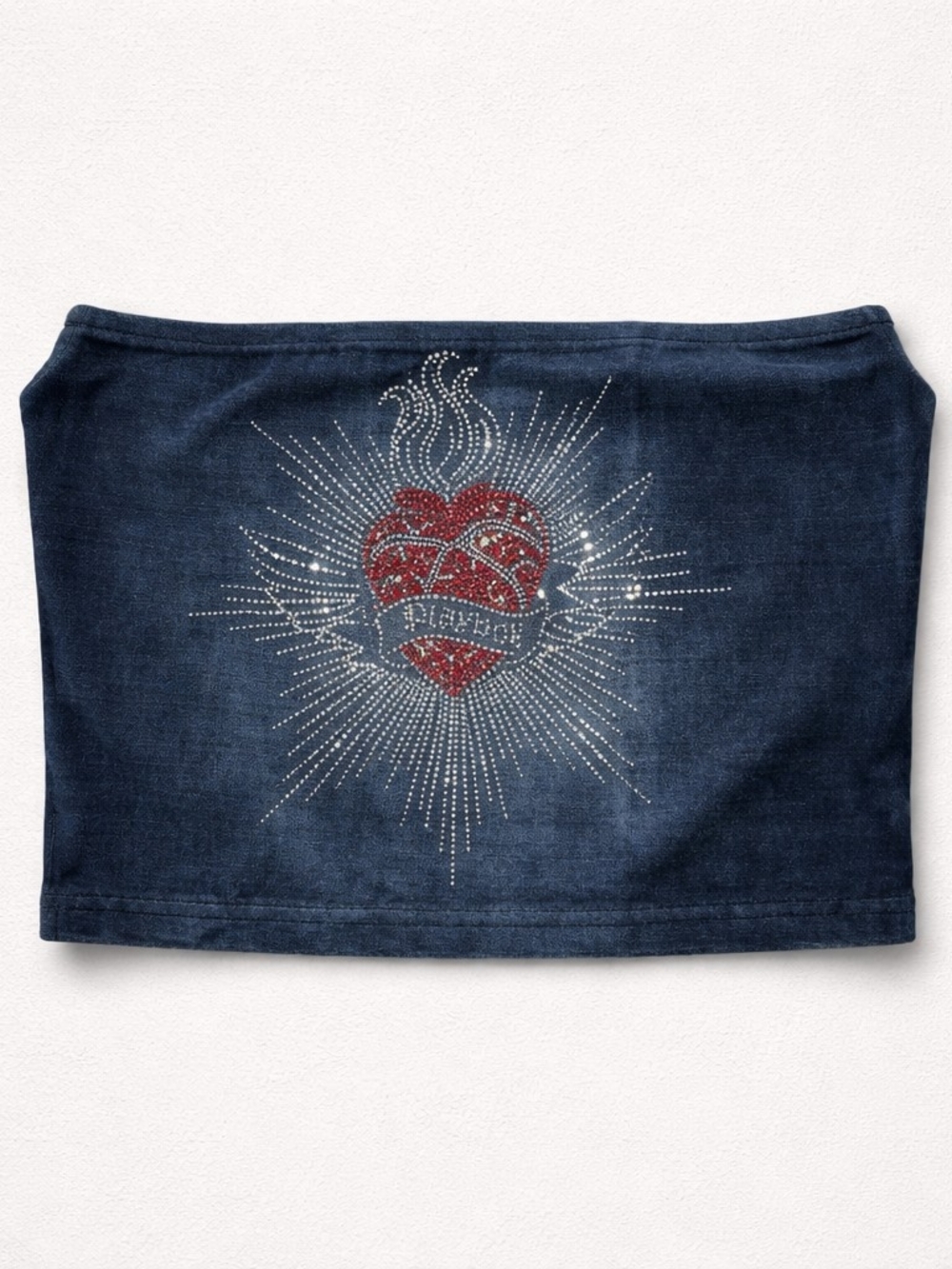 Denim Tube Skirt with Embellished Heart - Navy